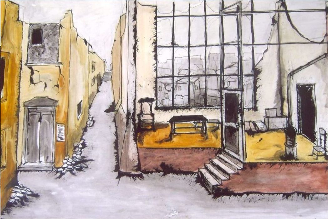 Bozzetto di scena per Il Ghetto disegnato da Dino Borlone