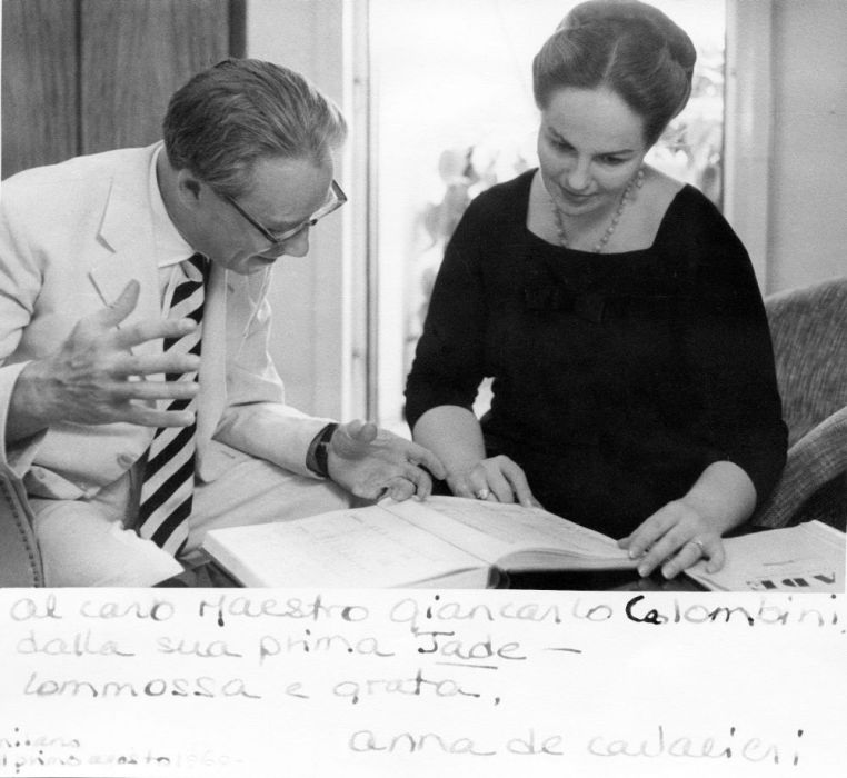 Il M.° Colombini con il soprano Anna de' Cavalieri primo interprete di Jade